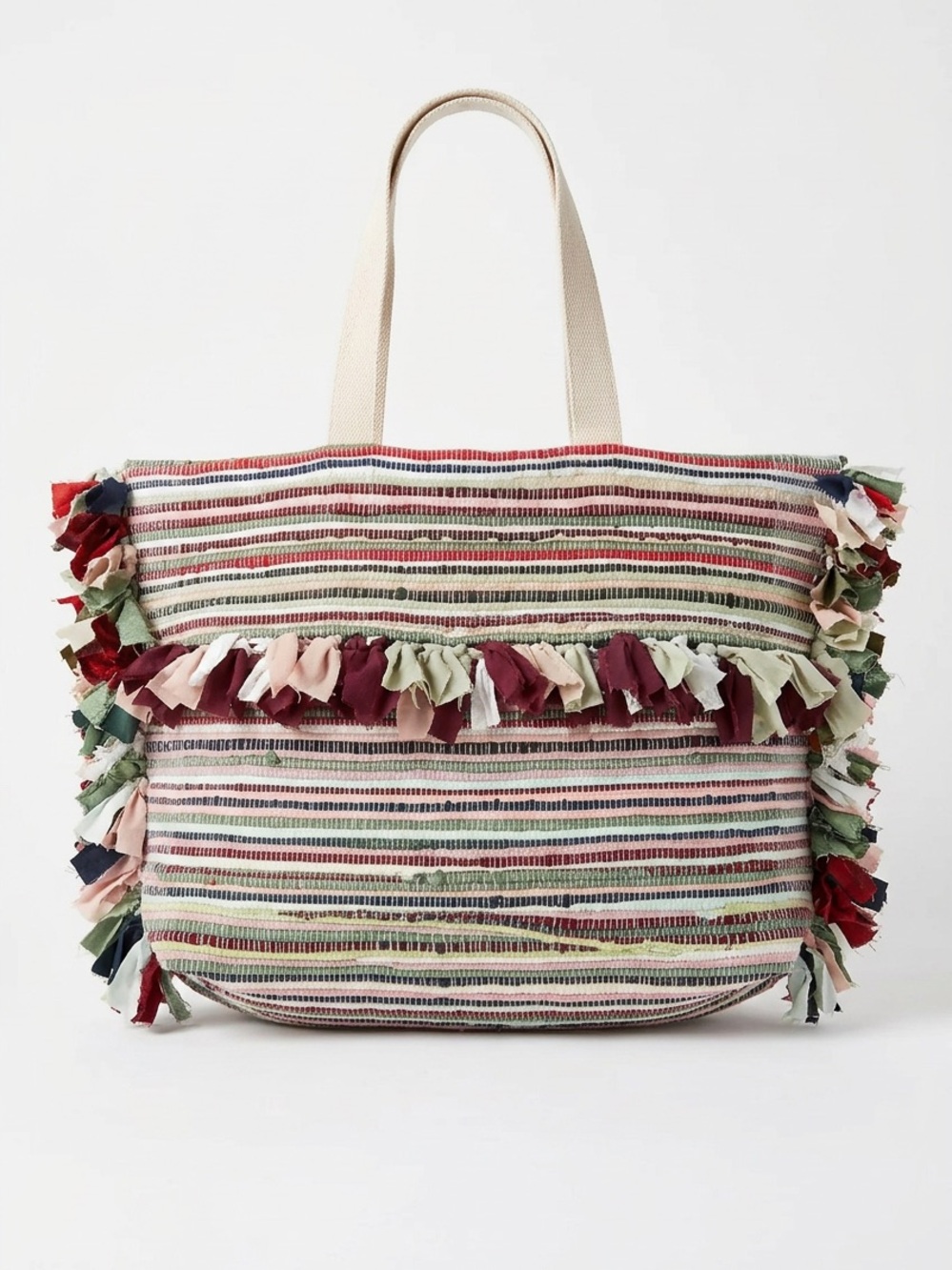 Raj Multicolor Striped Fringe Tote